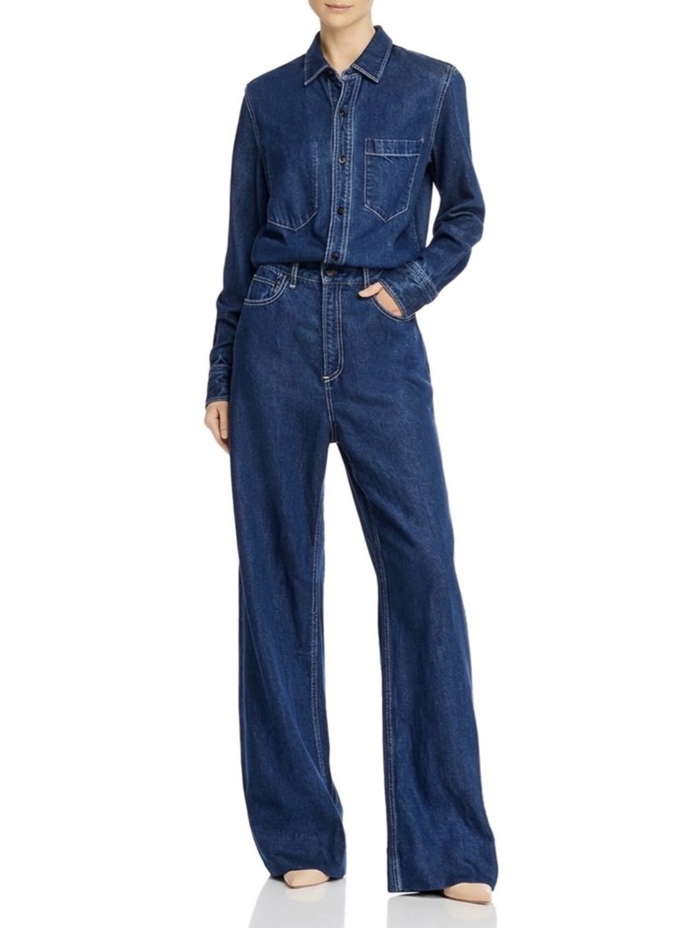 rag & bone - Willow All In One Dark Indigo Wide-Leg Denim Jumpsuit